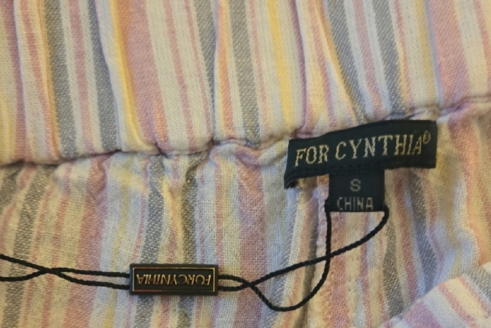 For Cynthia Striped Pants Casual Pastel Cream, Pink, Gray And Yellow Size Small.